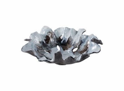 16" Blue Wavy Metal Bowl