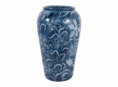 17" Two Toned Blue Flowers Cereamic Vase