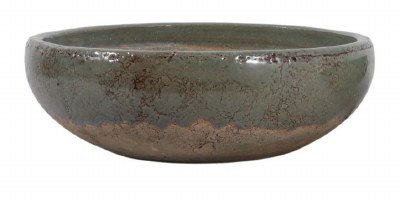 15" Round Green and Terracotta Ceramic Decorative Bowl