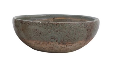 Small Round Green and Terracotta Ceramic Decorative Bowl