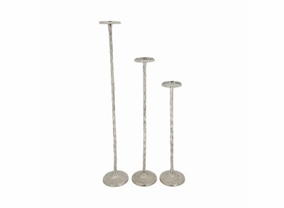 Set of Three 40", 32", 26" Silver Metal Pillar Candle Holders
