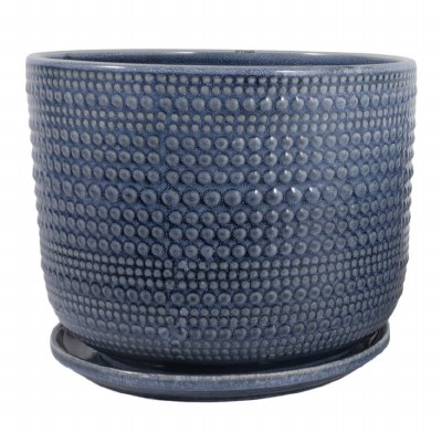 12" Round Blue Dots Ceramic Pot