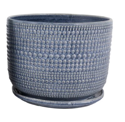 Small Round Blue Dots Ceramic Pot