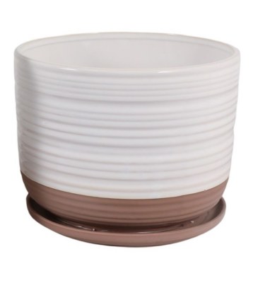 Small Round White and Terracotta Ceramic Pot