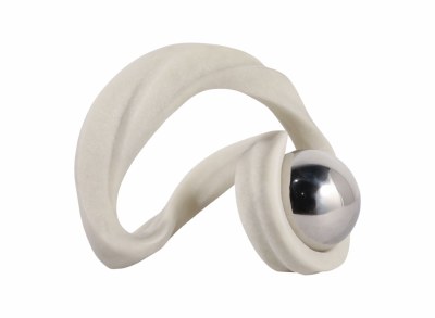 10" White Loop With a Silver Orb Sculpture