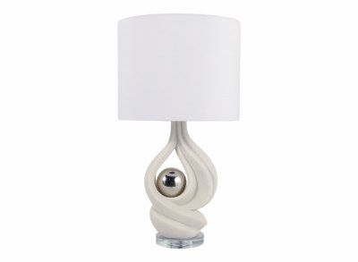 26" White Swirl With a Silver Orb Table Lamp