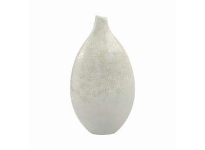 21" Green and Cream Flat Ceramic Vase