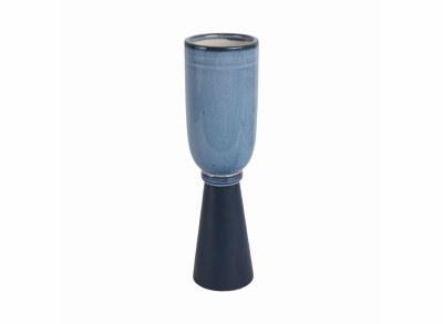 14" Light Blue and Dark Blue Ceramic Vase