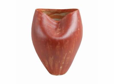 14" Red Ceramic Fold Vase