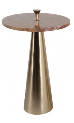 16" Round Brown Stone Top and Gold Metal Base End Table