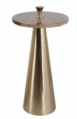 Small Round Brown Stone Top and Gold Metal Base End Table