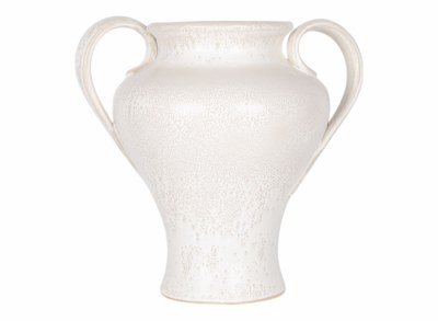 16" White Two Handle Ceramic Vase