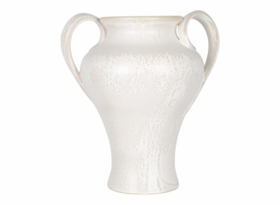 21" White Two Handle Ceramic Vase