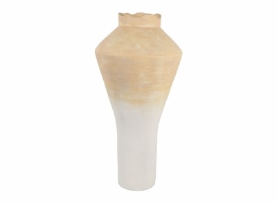 34" Beige and White Ceramic Floor Vase