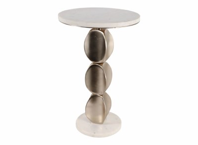 14" Round White Marble Top and a Gold Metal Column Base End Table