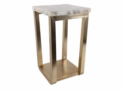 16" Sq White and Multicolor Stone Top and Gold Metal Base End Table
