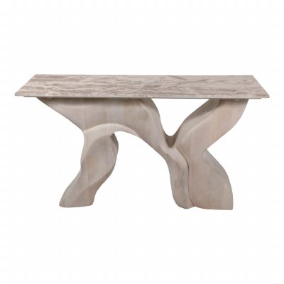 54" Beige Stone Top Whitewash Wood Base Console
