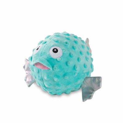 8" Aqua Pufferfish Dog Toy