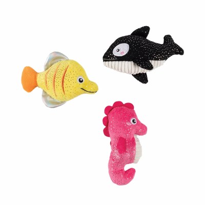 Set of Three Fish, Whale, and Seahorse Dog Toys