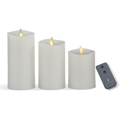 Set of Three White LED Pillar Candles With Remote