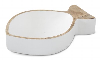 9" White Natural Fish Shape Wood Bowl