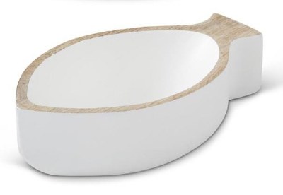 6" White Natural Fish Shape Wood Bowl