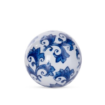 3" Blue and White Leaf Ceramic Orb