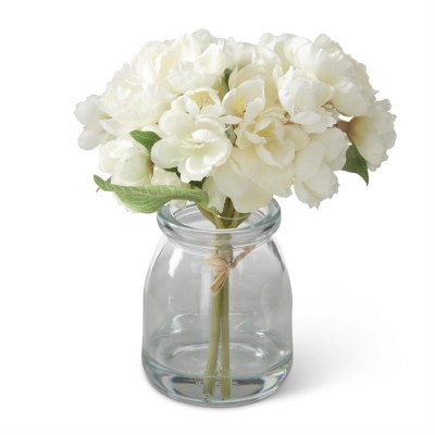 6.5" Faux White Flowers in a Glass Vase