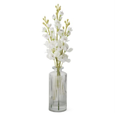 12" Faux White Delphinium in Glass Vase