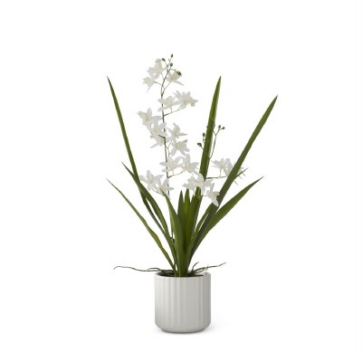 21" Faux White Orchid in a White Pot