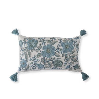 14" x 22" Blue Flowers on White Decorative Pillow