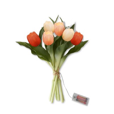 14" LED Faux Coral and Peach Tulip Bunch