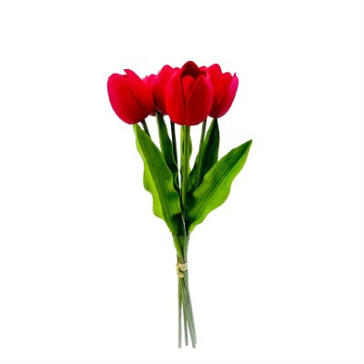 Bundle of Six 18" Faux Red Real Touch Tulips