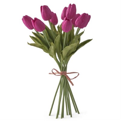 Bundle of 12 13" Faux Fuchsia Real Touch Tulips