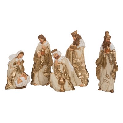 Set of Five 3" Ivory and Gold Nativity