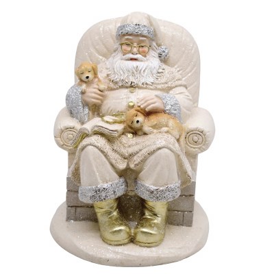 11" Polyresin Silver and Gold Sleeping Santa