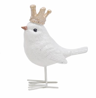 5" Tail Down White Bird With Crown