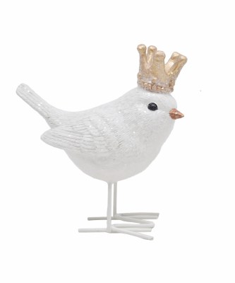 5" Tail Up White Bird With Crown