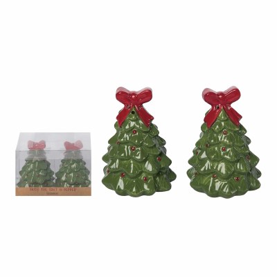 3" Green and Red Christmas Tree Salt & Pepper Shakers