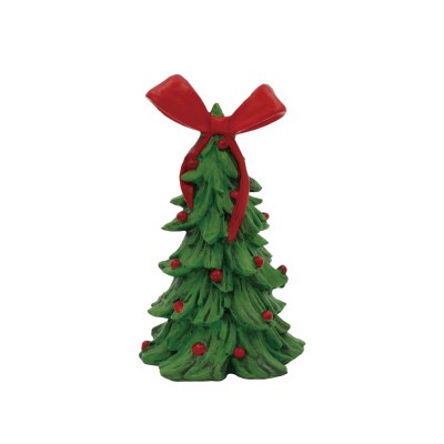 6" Polyresin Green Tree With Red Bow