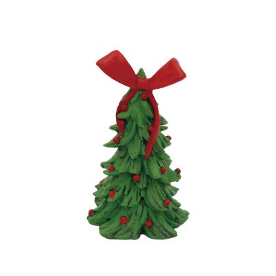 10" Polyresin Green Tree With Red Bow
