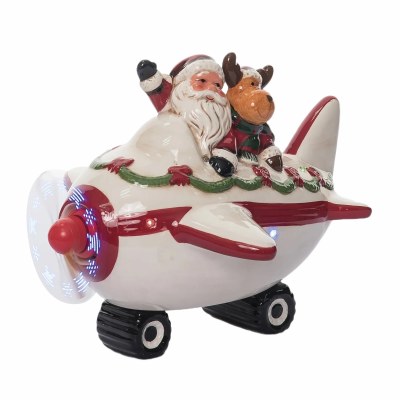 7.75" LED Ceramic Santa Plane