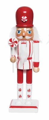 10" Red and White Peppermint Nutcracker