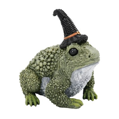 6.5" Green Frog With Witch Hat