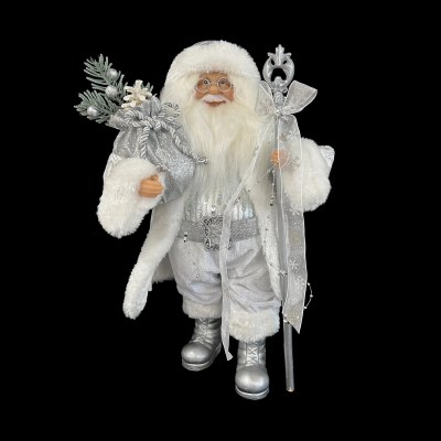 18" Santa Claus Wearing a Silver Outfit Statue
