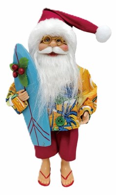 9" Multicolor Santa Claus Holding a Surfboard Figurine