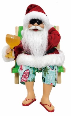 9" Multicolor Santa Claus Sitting in a Beach Chair Figurine