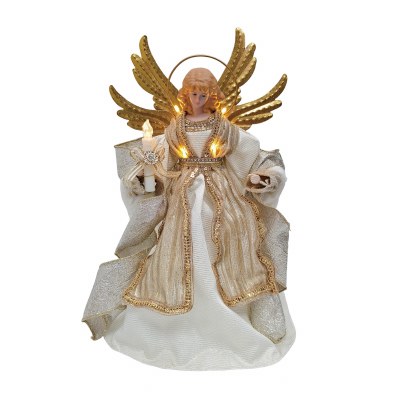 16" Ivory and Gold Angel in a Cloth Outfit Statue
