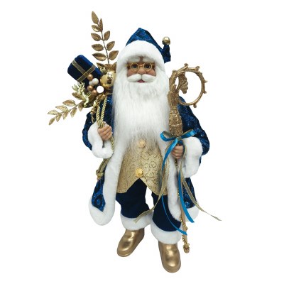 18" Dark Blue and Gold Santa Claus Statue