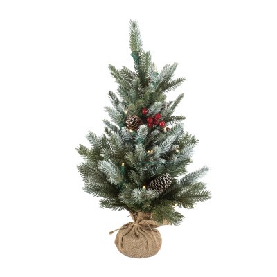 24" Faux Frosted Green Christmas Tree With 20 LED Lights